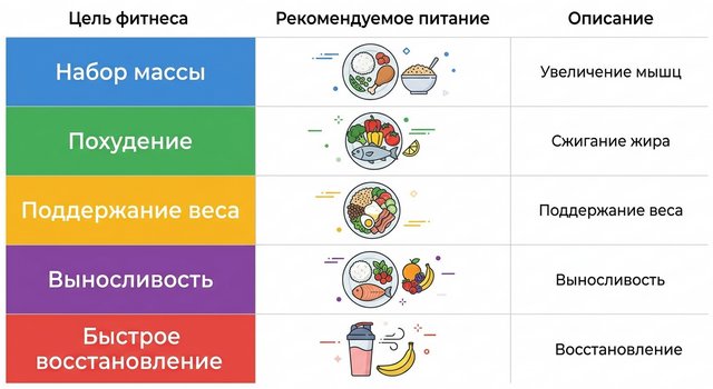 Інфографіка: підбір їжі після тренування за метою - маса, схуднення, витривалість